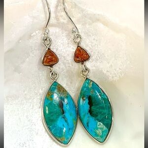 Kingman Blue Green Mohave & Coral Sterling Silver Earrings